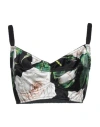 Dolce & Gabbana Satin Top With White Rose Print In Green
