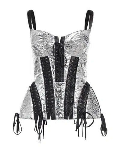 Dolce & Gabbana Woman Top Silver Size 8 Polyester, Silk, Cotton, Metallic Polyester