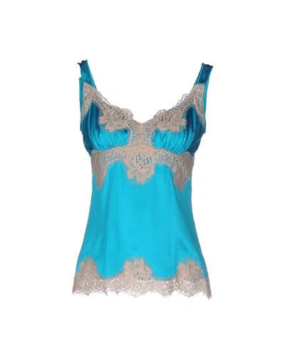 Dolce & Gabbana Lace And Silk-blend Satin Top In Blue