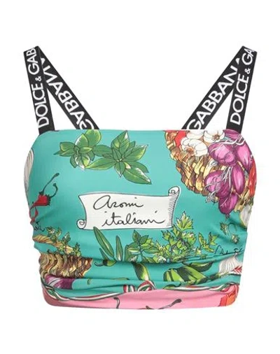 Dolce & Gabbana Woman Top Turquoise Size 0 Silk, Elastane, Polyester, Polyamide In Blue