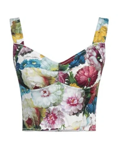 Dolce & Gabbana White Polka Silk Corset Bustier Top In Fiore Notturno F.bco