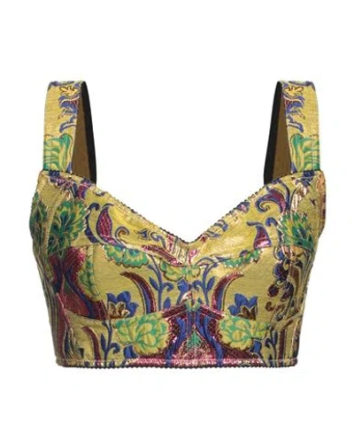 Dolce & Gabbana Woman Top Yellow Size 2 Polyester, Polyamide, Metallic Polyester, Cotton, Elastane