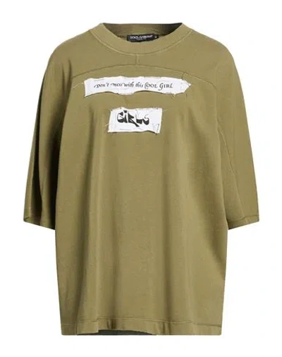 Dolce & Gabbana Woman T-shirt Military Green Size 2 Cotton, Elastane