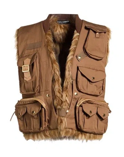 Dolce & Gabbana Woman Vest Khaki Size 10 Cotton In Brown