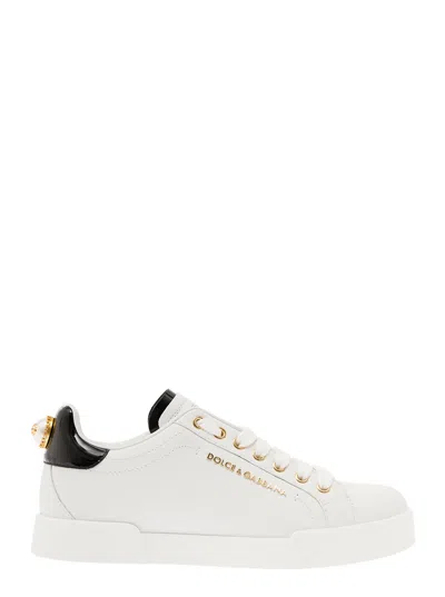 Dolce & Gabbana Womans Portofino White Leather Sneakers