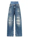 Dolce & Gabbana Women Blue Jeans With Layered Design And Distressed And Ripped Effect In Denim Woman In Blue