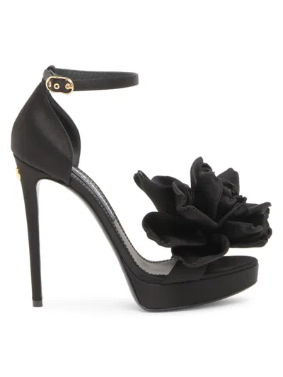 Dolce & Gabbana Women's 105mm Leather Rosette Platform Sandals In Black
