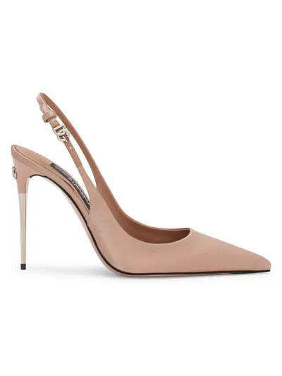 Dolce & Gabbana Satin Metallic-stiletto Slingback Pumps In Pink
