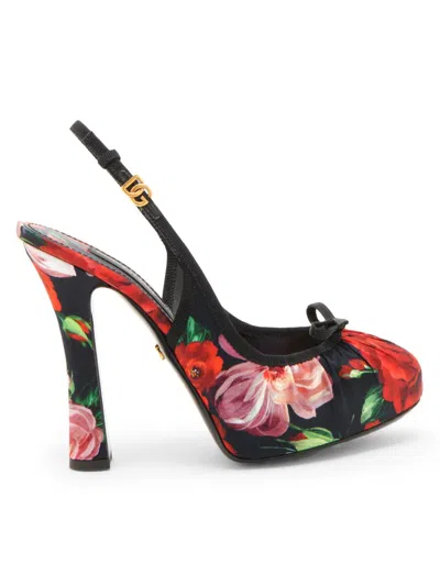 Dolce & Gabbana Women's 125mm Floral Satin Platform Slingback Pumps In Multi