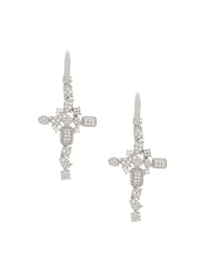 Dolce & Gabbana Women's 18k White Gold & 0.93 Tcw Diamond Cross Earrings