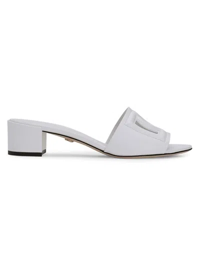 Dolce & Gabbana Women's 40mm Dg Cut-out Leather Mules In White