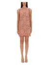 Dolce & Gabbana Floral Lace Overlay Dress With Scalloped Hem In Pink