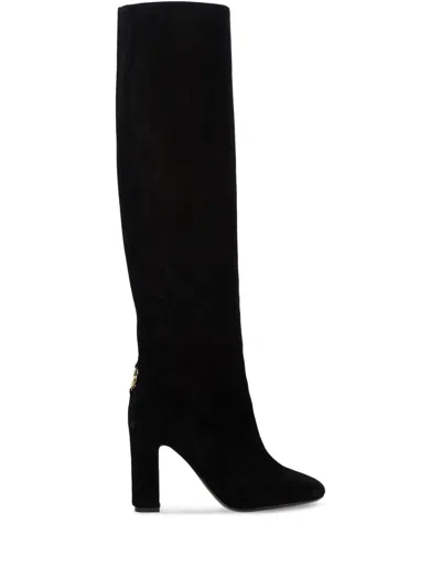 Dolce & Gabbana Chain Detail Suede Knee-high Boots In Black