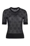 Dolce & Gabbana Open Work Top With Jacquard Logo In Black