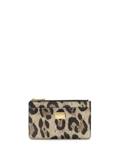 Dolce & Gabbana Women Animal Print Leather Card Holder In Brown