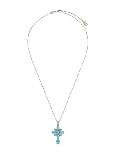 Dolce & Gabbana Women's Anna 18k White Gold & Swiss Blue Topaz Cross Pendant Necklace In Metallic