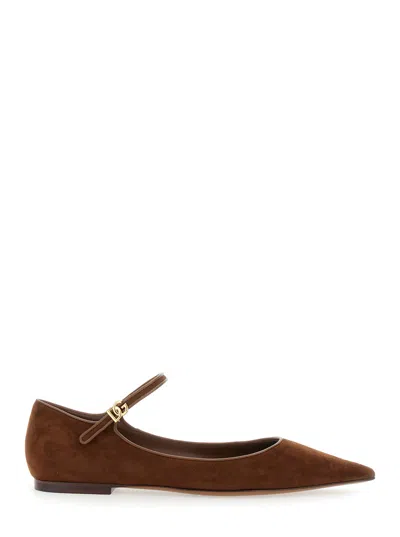Dolce & Gabbana Women Ballerina Suede+nappa In Brown