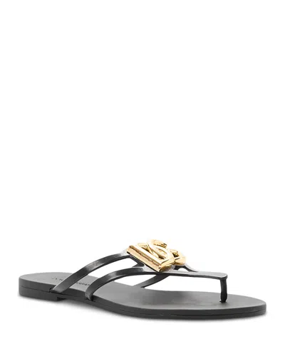 Dolce & Gabbana Women Black Thong Sandals With Logo Plaque On The Front In Rubber Woman