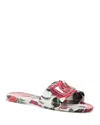 Dolce & Gabbana Bianca Floral Rubber Dg Flat Sandals In Rosa Red/bianco