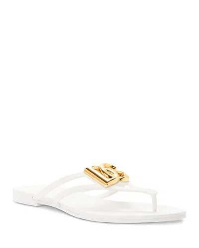 Dolce & Gabbana Women White Thong Sandals With Logo Plaque On The Front In Rubber Woman