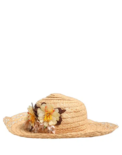 Dolce & Gabbana Women Beige Wide Brim Floral Bucket Capello Hat In Brown