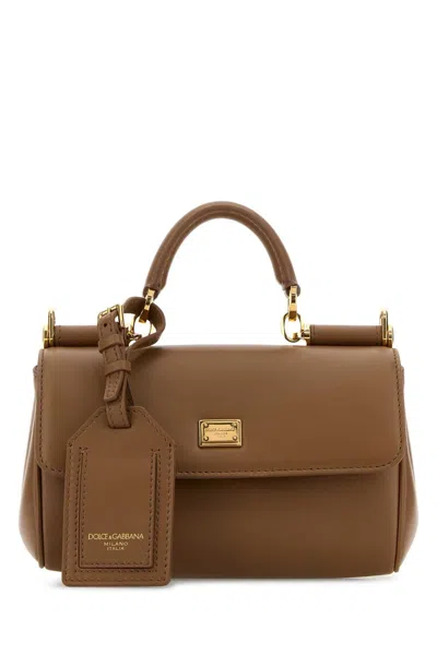 Dolce & Gabbana Women Biscuit Leather My Sicily Handbag In Brown