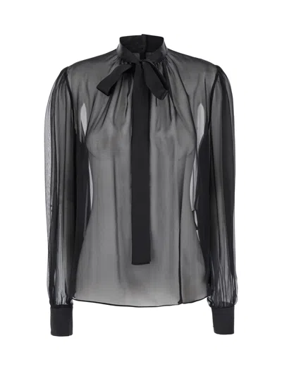 Dolce & Gabbana Women Black Blouse With Pussybow Neck In Silk Woman
