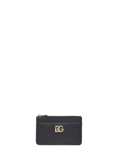 Dolce & Gabbana Women Black Calf Leather Logo Card Holder In Multi