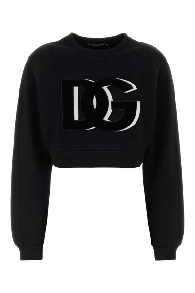 Dolce & Gabbana Cropped Cotton Blend Sweatshirt Long Sleeves In Black
