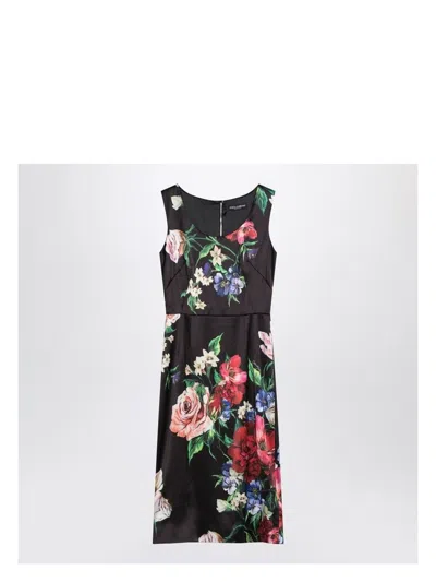 DOLCE & GABBANA WOMEN'S BLACK DRESS WITH FLORAL PRINT | SIZE 42 | F6ZJ6TFSIB5