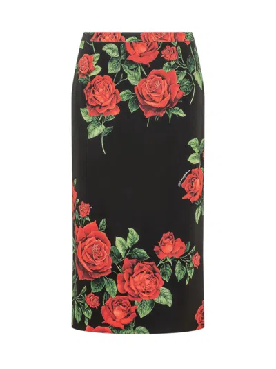 Dolce & Gabbana Women Black Floral Midi Skirt In Multi