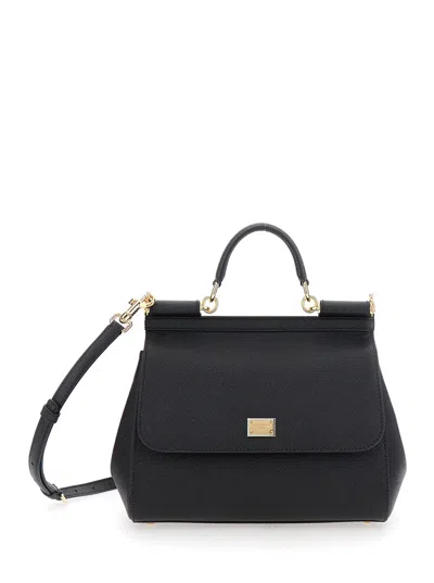 DOLCE & GABBANA DOLCE & GABBANA WOMEN BLACK HANDBAG WITH ADJUSTABLE AND REMOVABLE SHOULDER STRAP AND LOGO PLAQUE ON 