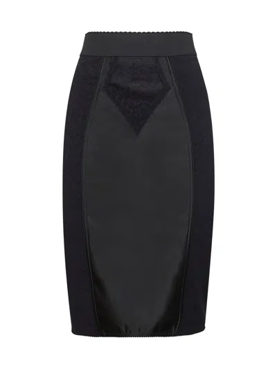 Dolce & Gabbana Women Black Lace And Marquisette Elastic Midi Skirt