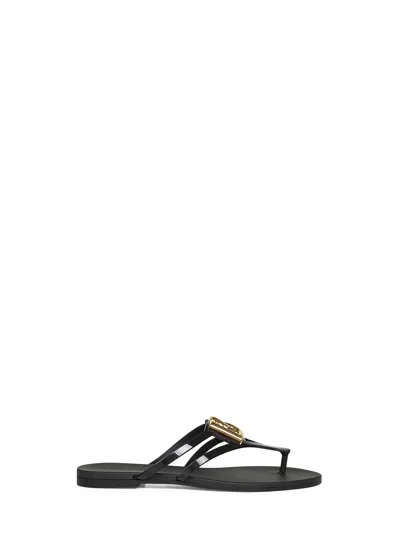 Dolce & Gabbana Black Thong Sandals With Logo Plaque On The Front In Rubber Woman