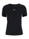 Dolce & Gabbana Women Black T-shirt With Logo Decorated With Crystals On The Front In Cotton Woman In Black