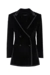 Dolce & Gabbana Velvet Blazer With Button Detailing And Longline Silhouette In Black