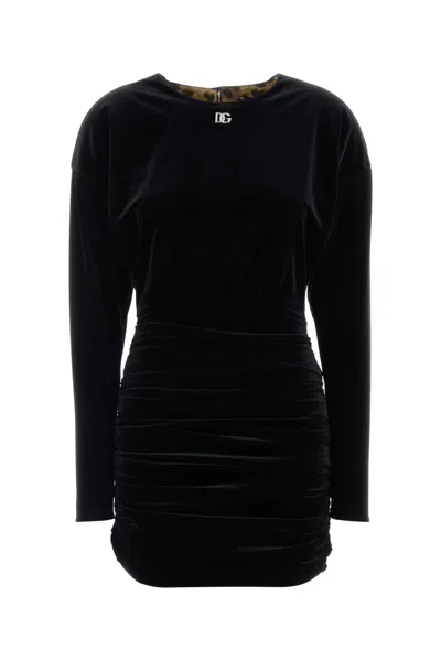 Dolce & Gabbana Women Black Velvet Mini Dress