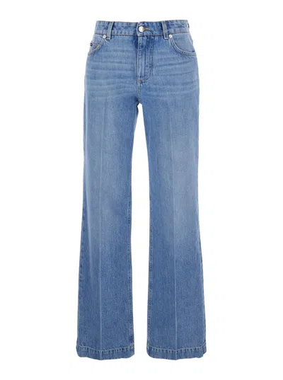 Dolce & Gabbana Women Blue Five Pocket Jeans With Metallic Logo Patch On The Back In Denim Woman In Multi