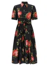Dolce & Gabbana Belted Gathered Floral-print Cotton-poplin Midi Dress In Black
