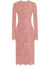 Dolce & Gabbana Women Branded Floral Cardonetto Lace Sheath Dress In Pink