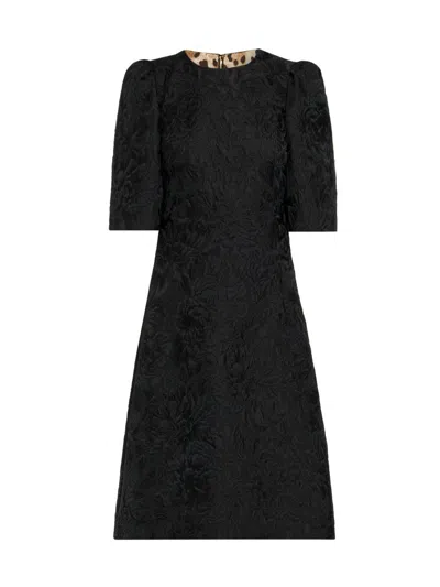 Dolce & Gabbana Women's Brocade Leopard-lined Midi-dress In Black
