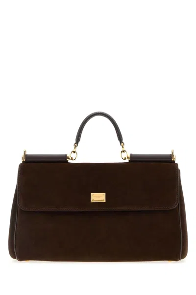 DOLCE & GABBANA DOLCE & GABBANA WOMEN BROWN SUEDE MY SICILY HANDBAG