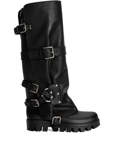 Dolce & Gabbana Knee-high Leather Boots Studded Detail In Black