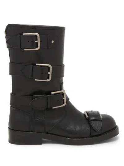 DOLCE & GABBANA WOMEN'S BUCKLE-DETAIL LEATHER MOTO BOOTS