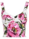 Dolce & Gabbana Pink Crop Top With All-over Printed Floral Motif In Cotton Blend Woman In Pink