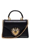 Dolce & Gabbana Black Calfskin Shoulder Bag With Rhinestone Details And Gold Chain In Black