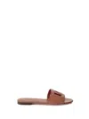 Dolce & Gabbana Women Calfskin Sliders With `dg` Logo In Brown