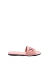 Dolce & Gabbana Women Pink Slide Sandals With Cut Out Logo In Leather Woman In Multi