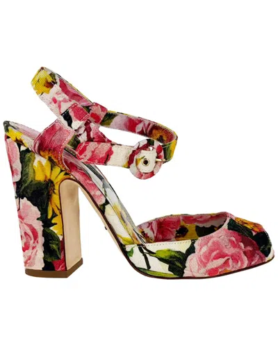 Pre-owned Dolce & Gabbana Women's Canvas Floral-print Peep-toe Sandal Heel (authentic  Pre-loved) In Multi
