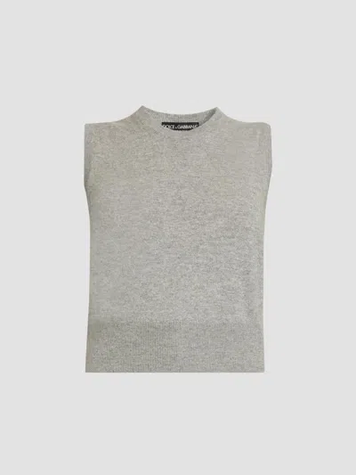 Dolce & Gabbana Women's Cashmere Knit Crewneck Tank Top In Grigio Chiaro